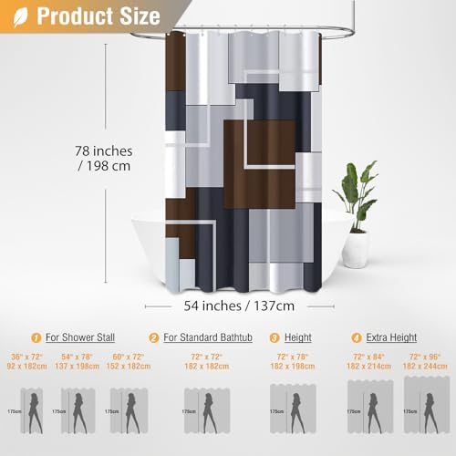 BTTN 54x78 Stall Modern Geometric Waterproof Fabric Shower Curtain, Brown
