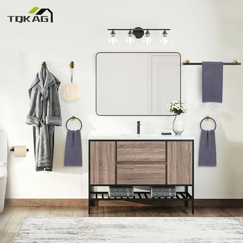 TQKAG Black and Gold Bathroom Hardware Set, 6-Piece Towel Bar Set 23.6 Inch