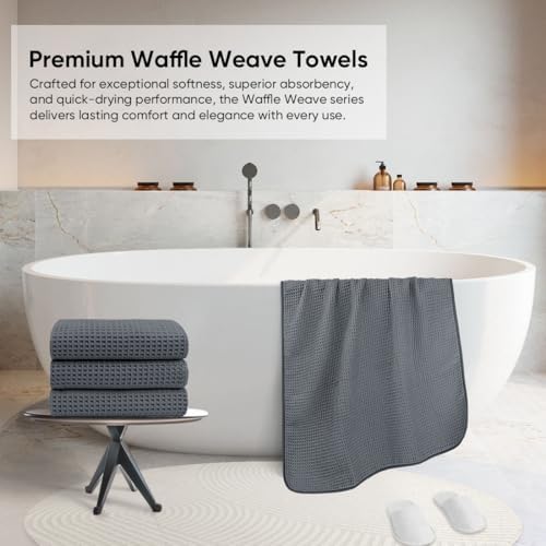 HOMEXCEL Waffle Bath Towels Set of 4 Pack, Waffle Towels for Bathroom, Grey