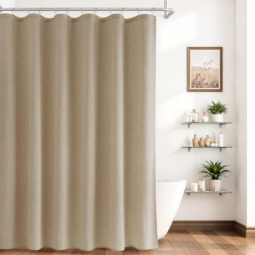 Naturoom Linen Shower Curtain 80 Inch Long for Bathroom Eggshell Beige