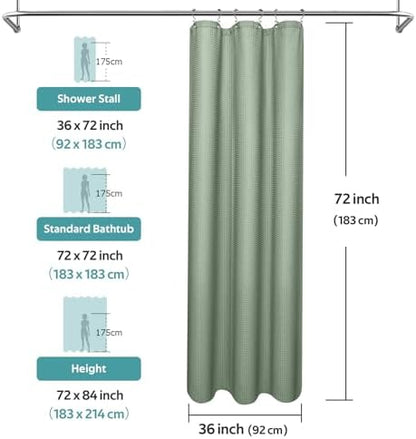 Vipfree 3 in 1 Shower Curtain Set, Waffle Shower Curtain and Liner Set with 6 Double Sided Shower Curtain Hooks, 258GSM Luxury Weighted Cloth Shower Curtain for Shower Stall, 36 W x 72 H, Sage Green