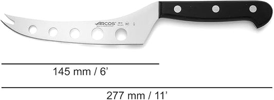 Arcos Cheese Knife 6 Inch Nitrum Stainless Steel and 145 mm blade. 161 gr. Ergonomic Polyoxymethylene POM Handle. Series Universal. Color Black