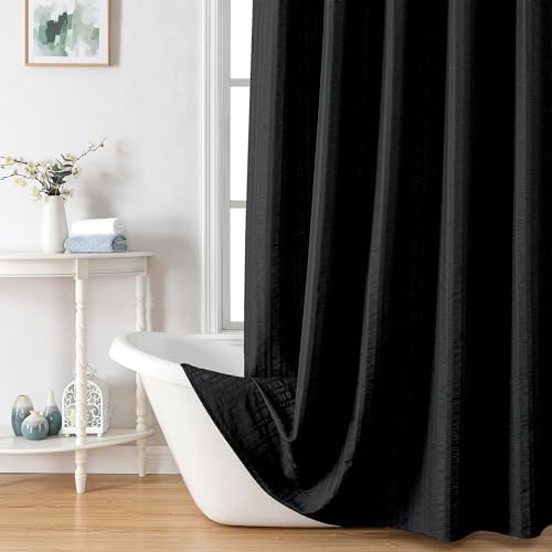 Aiyufeng Moga Fabric Black Shower Curtain 36 x 72 Inches Bath Stall Size, Hotel Quality, Washable, Black Spa Bathroom Curtains, 36x72