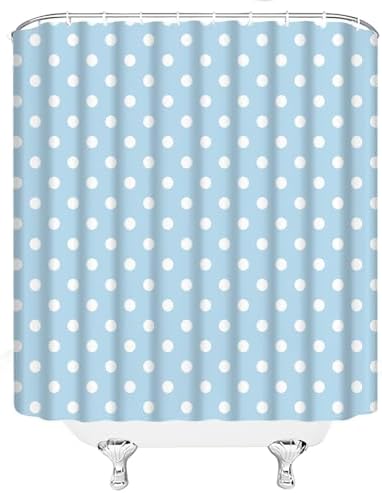Polka Dot Shower Curtain Light Blue White Retro Spot Vintage Fabric Decorative Bathroom Curtains with Hooks,60" Wx70 H
