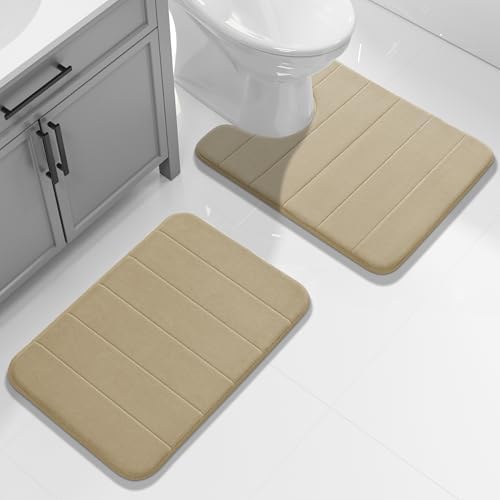 Yimobra Memory Foam Bathroom Mat Set, 24 x 17 & 24 x 20 in, Pale Khaki