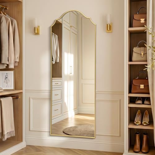 Besdomus Scalloped Full Length Mirror: 21"x56" Gold Arched Floor Mirror