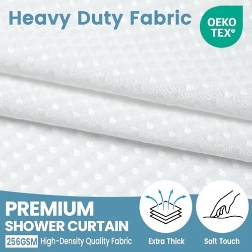 EUTXL Heavyweight No Hook Shower Curtain with Liner, White, 54x74