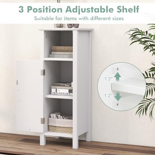 Giantex Narrow Bathroom Storage Cabinet with Adjustable Shelf (White)
