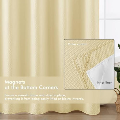 Mrs Awesome No Hook Shower Curtain with Snap-in Fabric Liner 71x74, Beige