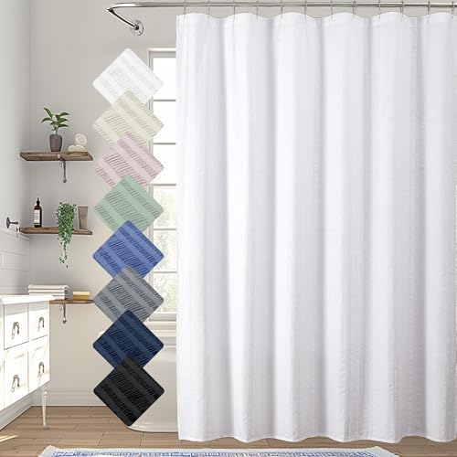 Aiyufeng Extra Long White Shower Curtain 96 Inch Long, Embossed Texture Fabric Bathroom Shower Curtain, Large Hotel Bath Curtain with 12 Holes, 72x96, White