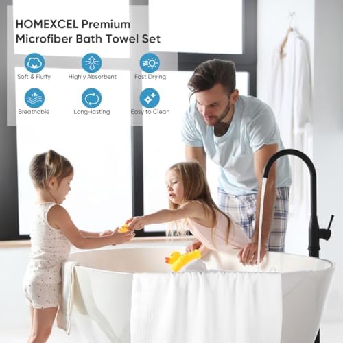 HOMEXCEL 4PK Bath Towel Set, 30x60 in, Absorbent Large Towels for Bathroom