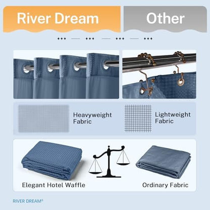 River Dream Waffle No Hook Shower Curtain with Liner,Moonlight Blue,71x74