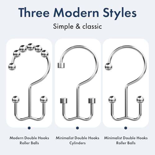 Bathway Shower Curtain Hooks Chrome Shower Curtain Rings, 12 Pcs Double Hook Shower Curtain Hooks Rings Shower Curtain Hangers Rust Proof, Metal Shower Hooks for Bathroom Shower Curtain Rod