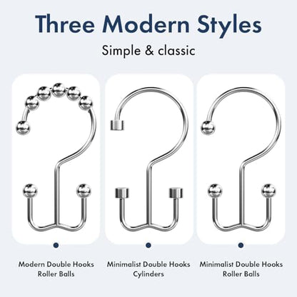 Bathway Shower Curtain Hooks Chrome Shower Curtain Rings, 12 Pcs Double Hook Shower Curtain Hooks Rings Shower Curtain Hangers Rust Proof, Metal Shower Hooks for Bathroom Shower Curtain Rod