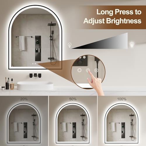 30.1"x36.1" Arched LED Lighted Bathroom Mirror with Lights