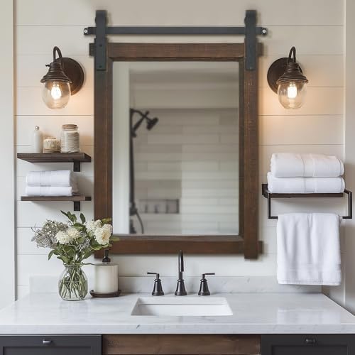 Besdomus Rustic Bathroom Vanity Mirror: 22"x30" Brown Farmhouse Barn Door