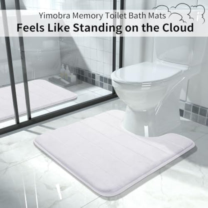 Yimobra Memory Foam Toilet Bath Mat U-Shaped, Soft and Comfortable, Super Water Absorption, Non-Slip, Thick, Machine Wash and Easier to Dry for Bathroom Commode Contour Rug, 24 X 20 Inches, White