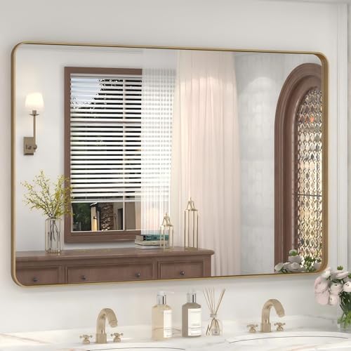 48x30 Inch Gold Framed Bathroom Mirror