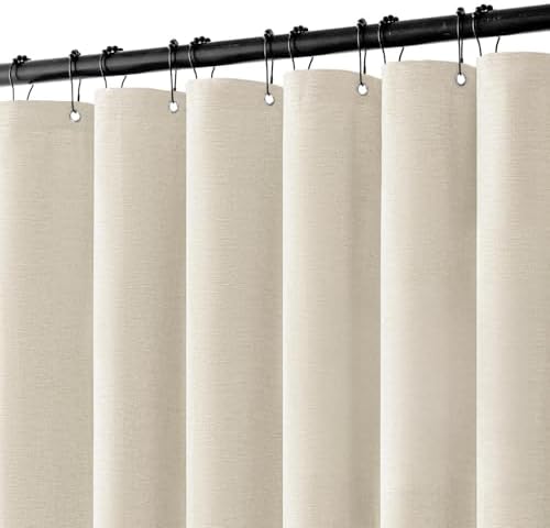 MIULEE 72 x 84 Extra Long Linen Shower Curtain Light Cream 12 Metal Hooks