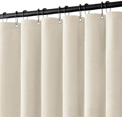 MIULEE 72 x 84 Extra Long Linen Shower Curtain Light Cream 12 Metal Hooks