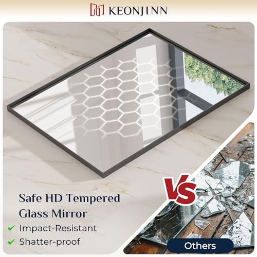 Keonjinn 22x30 Inch Black Bathroom Mirror for Over Sink,HD Tempered Glass