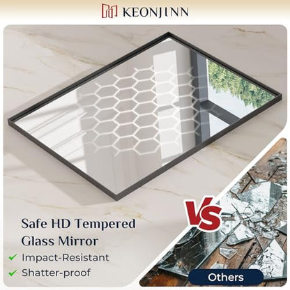 Keonjinn 16x24 Inch Black Bathroom Mirror for Over Sink, Rectangular