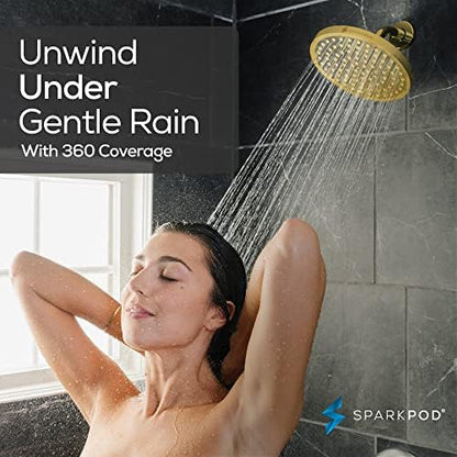 SparkPod Rain Shower Head, 8 Inch Round, Egyptian Gold Finish