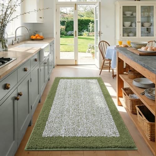 48x32 Bathroom Rugs Non Slip Washable, Soft Absorbent Bath Mat Olive Green