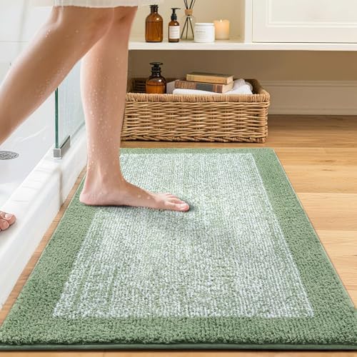 36x24 Large Bathroom Rugs Non Slip Washable, Soft Absorbent Bath Mat Green