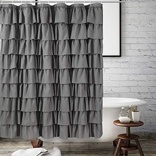 Gray Ruffle Shower Curtains For Bathroom, 72x72, Layered Tiered Ruffles