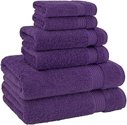American Veteran Towel, 100% Cotton Turkish 6 Piece Towel Set, Luxury Towels Set of 6 for Bathroom Essentials, 2 Bath Towels 2 Hand Towels 2 Washcloths, Purple