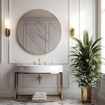 Sunniry Round Mirror 28 inch, Circle Gold Mirror, Brushed Gold Metal Frame