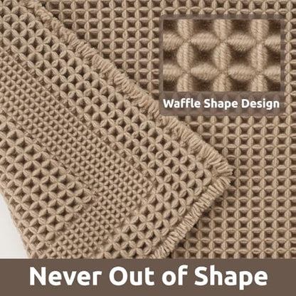 AMOAMI Waffle Bathroom Runner Rugs, Long Bath Mat Non Slip 24''x72'' Beige