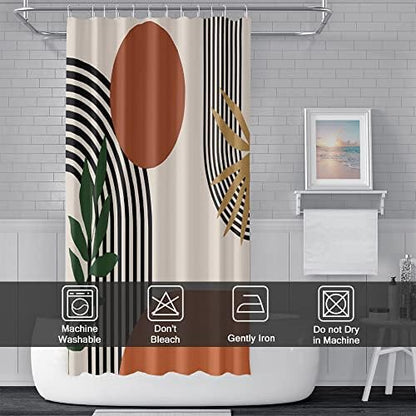Mid Century Boho Shower Curtain with Hooks for Bathroom 72x96 Inch