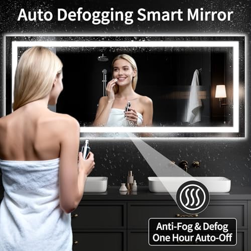 LED Bathroom Mirrors 28"x60" Bathroom Mirror with Lights for Wall, Backlit + Front Lit, 3 Colors, Anti-Fog, Dimmable Brightness for Vanity,Bathroom, Entryway, Living Room