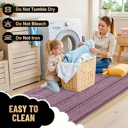 OLANLY Thick Bathroom Runner Rugs 47x17, Soft Chenille Bath Rugs, Deep Plum