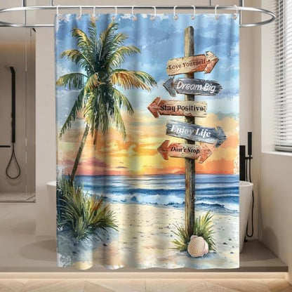Beach Luxury Coastal Shower Curtain Tropical Aesthetic Palm Tree Summer Sun