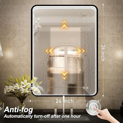36x24 Inch Black Frame LED Lighted Bathroom Mirror,ETL Listed