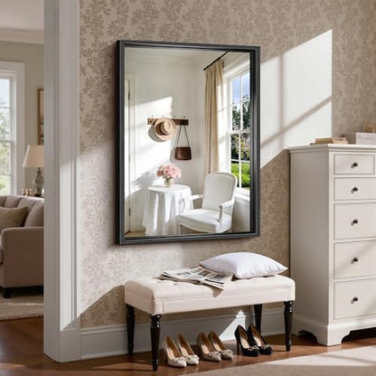 CIRCUMI 30"x42" Brushed Black Bathroom Mirror, Rectangular Vanity Mirror