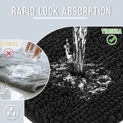 Yimobra Bathroom Runner Rugs 55"x24", Non Slip and Absorbent Bath Mat, Super Soft Water Absorbent Hallway Carpet, Machine Washable Rug for Vanity Tub Shower, Black
