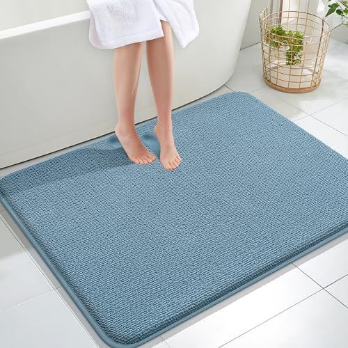 OLANLY Memory Foam Large Bathroom Rugs 40x32, Absorbent Bath Mat, Airy Blue