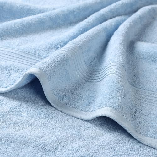 Superior Egyptian Cotton Bath Towel Set, Home Bathroom Towels, Master, Guest Bath, Decor Essentials, Quick Dry, Absorbent, Large Body Towels, Spa, Hotel, Resort, Adult, Kids, Set of 2, Light Blue