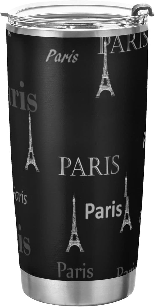 Tumbler Paris Eiffel Tower Cute Insulated Coffee Cup Beverage Container Travel Mug with Straw and Lid Double Wall Stainless Steel 20oz Holiday Gift