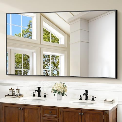COFENY Black Bathroom Mirror for Wall, 60x36 Inch Rectangle Mirrors with Metal Frame, Large Modern Vanity Wall Mirror for Bathroom Living Room, Entryway Hangs Horizontal or Vertical