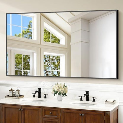 COFENY Black Bathroom Mirror for Wall, 60x36 Inch Rectangle Mirrors with Metal Frame, Large Modern Vanity Wall Mirror for Bathroom Living Room, Entryway Hangs Horizontal or Vertical