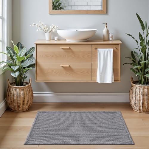 DEXI Chenille Bath Mat 36x24, Soft Absorbent Bathroom Rugs, Grey