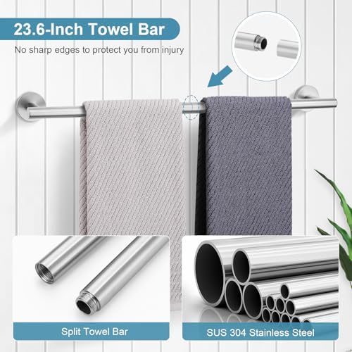 TQKAG Brushed Nickel Bathroom Hardware Set, 6-Piece Towel Bar Set 23.6 Inch