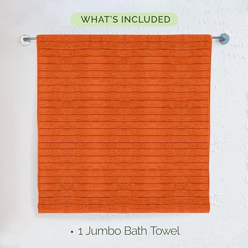 Elegant Comfort 100% Turkish Cotton Corduroy Ribbed Luxury Jumbo Bath Towel Ultra Soft - 35 x 70 Inch - Luxury Spa Premium Hotel Quality Highly Absorbent and Quick Dry Large Bath Towel, Orange