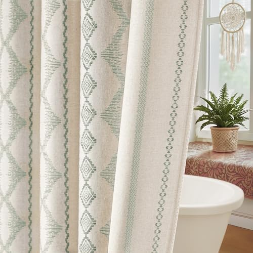 Sage Green Boho Linen Shower Curtain,72" W x 72" L