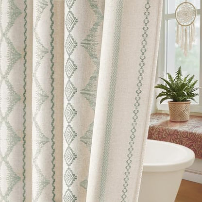 Sage Green Boho Linen Shower Curtain,72" W x 72" L